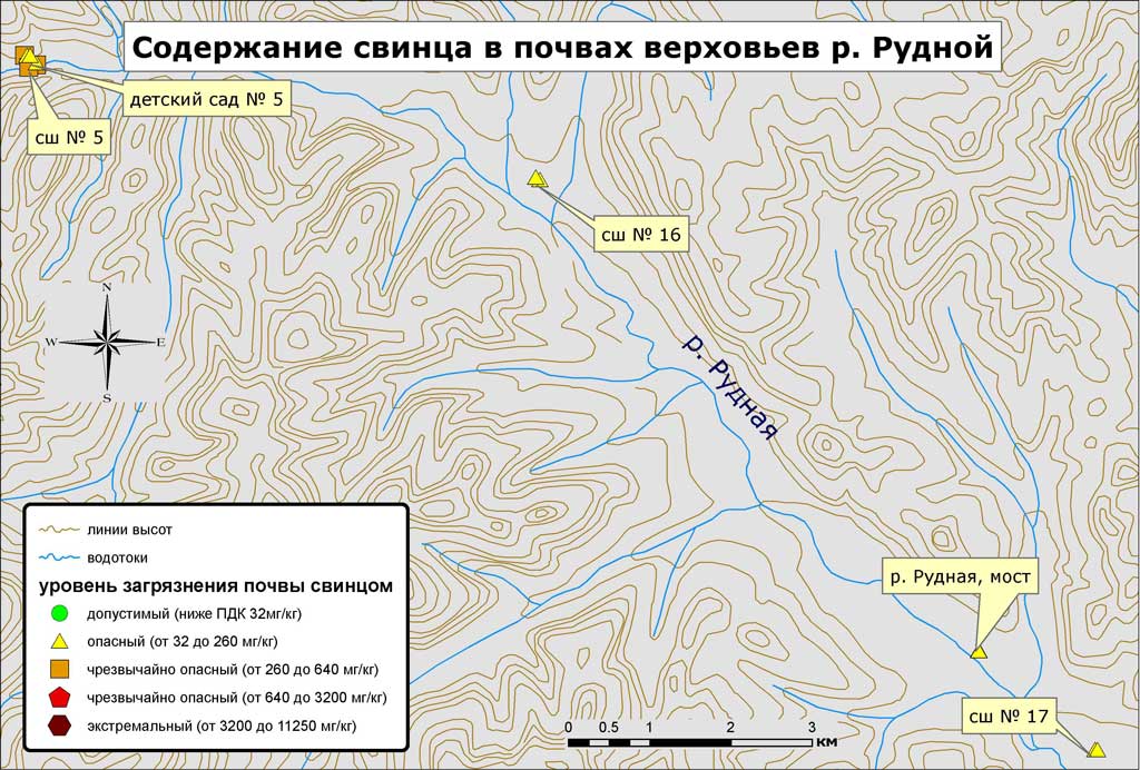карта загрязнения свинцом верхней части долины реки Рудная, Дальневосточный фонд охраны здоровья, Петр Шаров